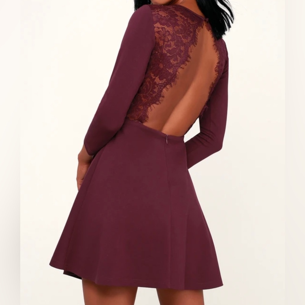 Lulus Felicity Plum Lace Skater Dress
